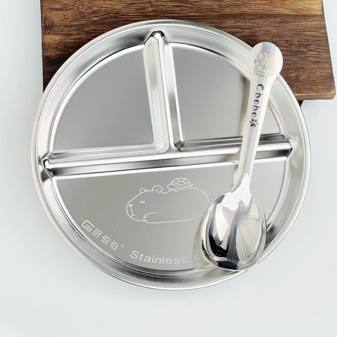 【今日送福禄大勺】厨伯伯三格分餐盘 不锈钢分格餐盘学生餐盘