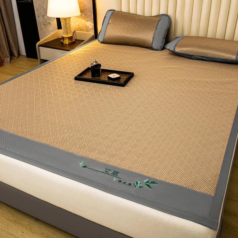 艾草凉席冰丝席藤席夏季可折叠可固定夏季天然竹席多尺寸深睡凉席