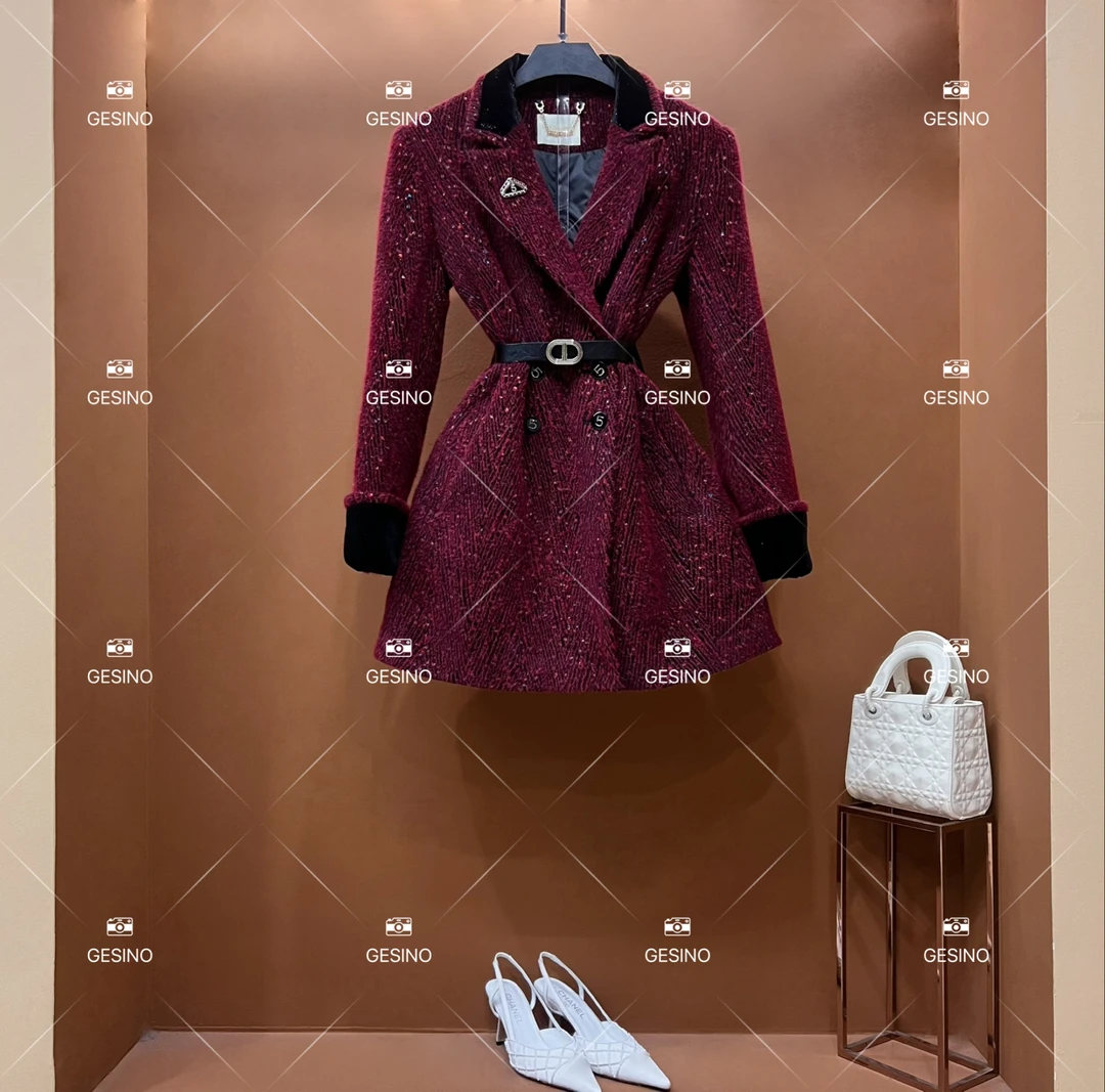 【关关】秋冬气质小香风时尚设计师中长款外套 QD-2025610