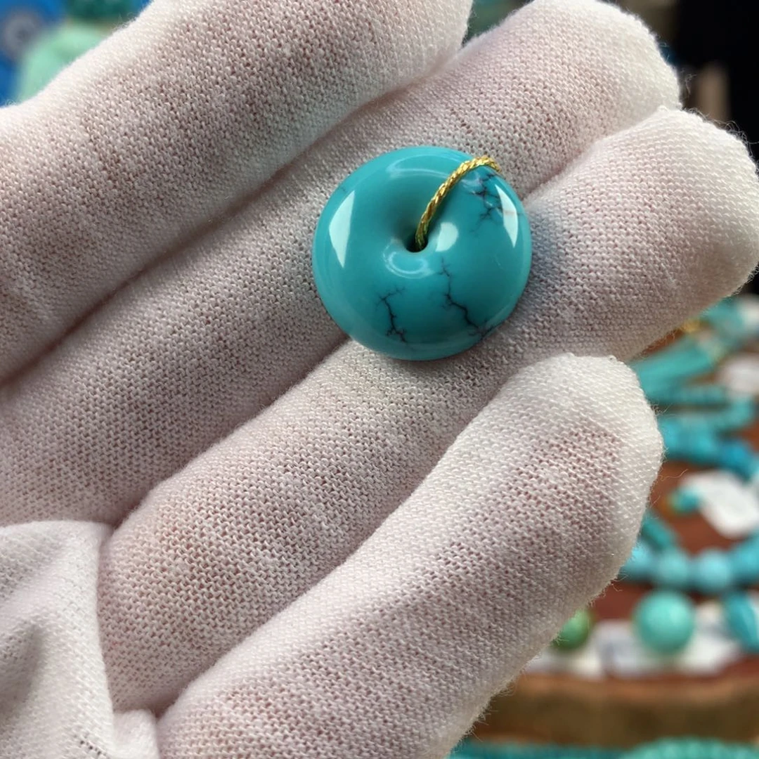 绿松石未镶嵌珠宝奇石玉化蓝水草纹平安扣17.2*8mm