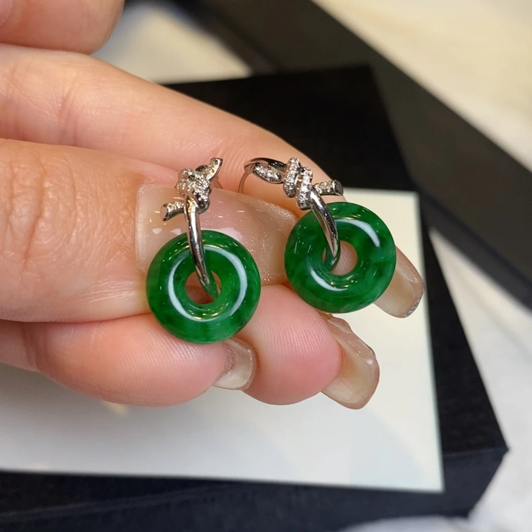 翡翠耳饰18K金镶嵌甜甜圈