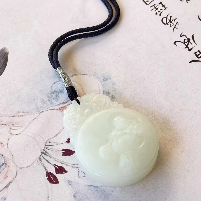 CA401 和田玉老俄白弥勒佛牌多样性发货一个