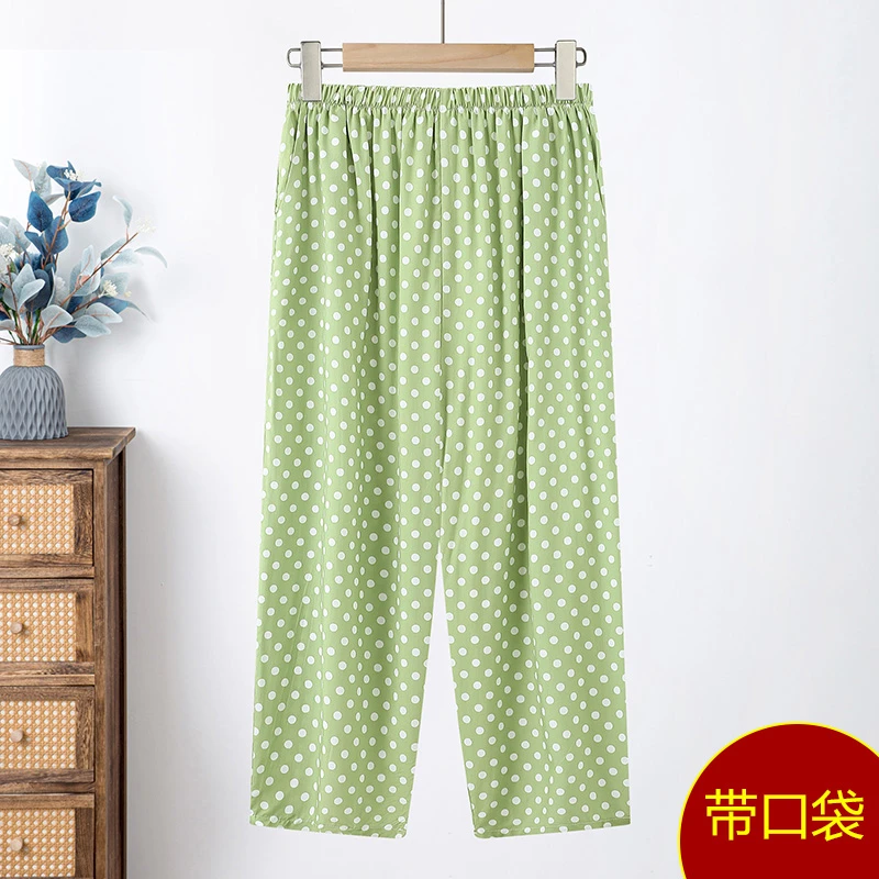 中老年大码裤子女夏季宽松长裤妈妈可外穿人造棉老太太棉绸休闲裤