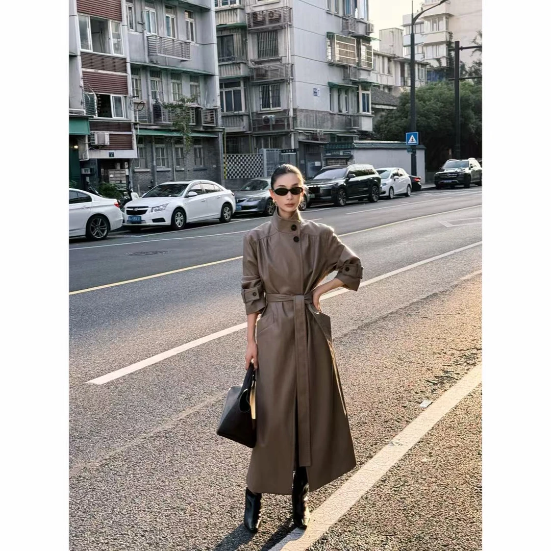 FIINAL《栖野》智性英伦风气质立领长皮衣