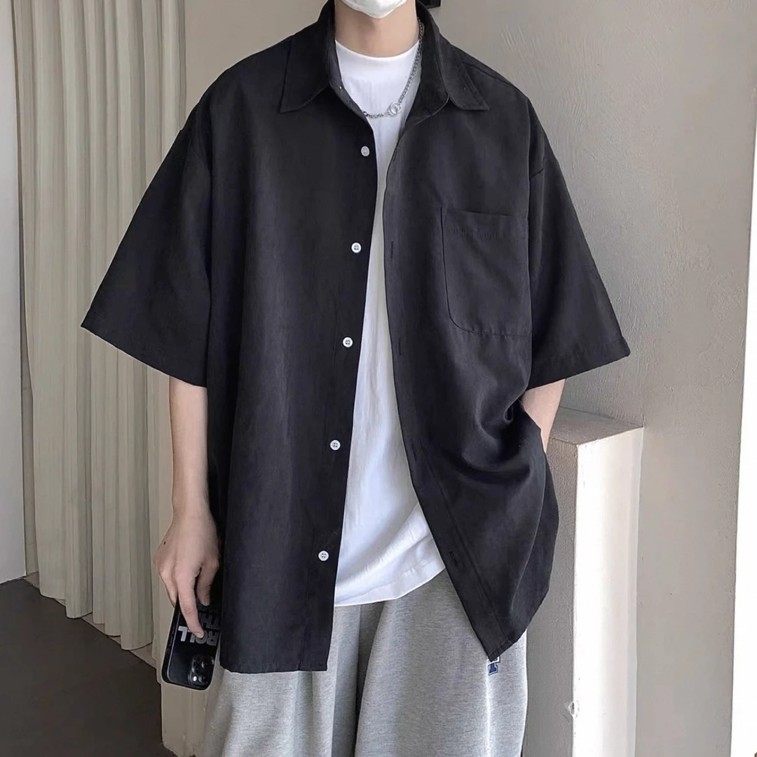 夏季重磅麂 皮衬衫男女美式复古七分袖衬衣-400