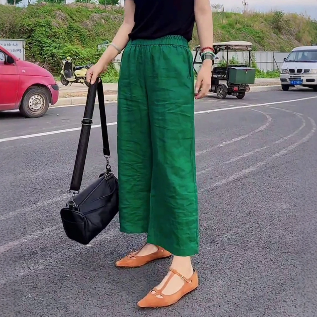 夏天巨好看的薄亚麻裤子阔腿裤女款大码胖mm九分裤棉麻宽松休闲裤