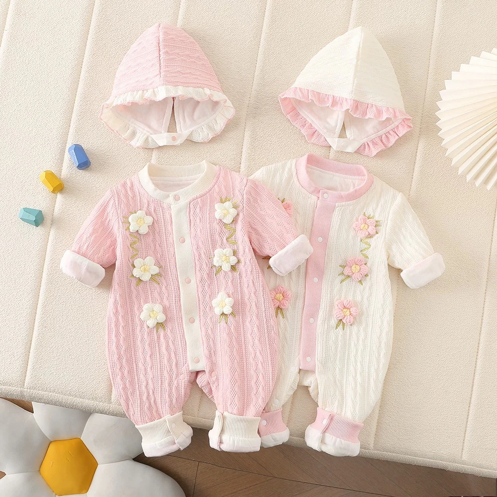 【花朵针织哈衣】婴儿春秋装双层连体衣女宝宝甜美公主哈衣外出服