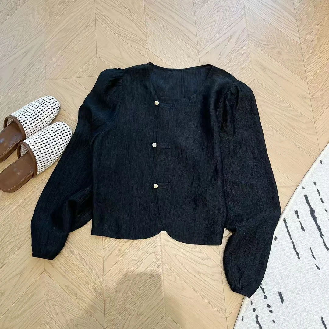 【豆子推荐】6365 春季薄款单排扣气质小衫长袖短款百搭