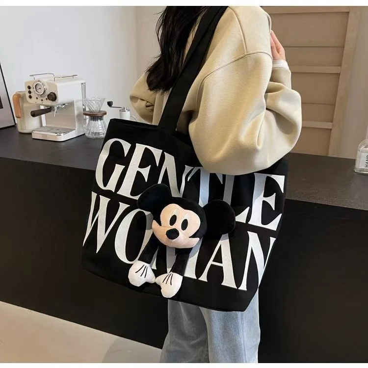 帆布包包女2025新款卡通米奇大容量托特包大学生上课通勤单肩包E
