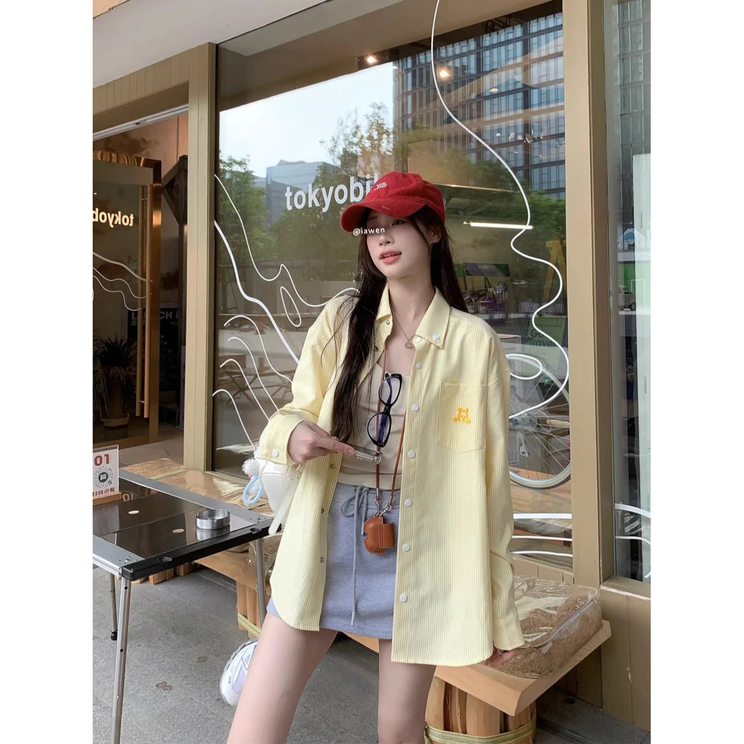 小狗刺绣条纹防晒衬衫外套女春夏季新款设计感宽松休闲防晒衬衣