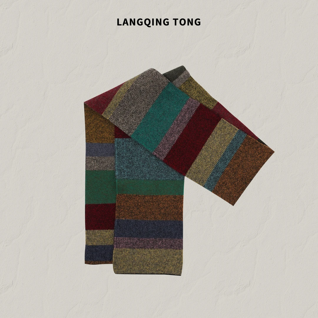 LANGQING 彩虹色芝麻点提花工艺100%羊毛围巾47283#