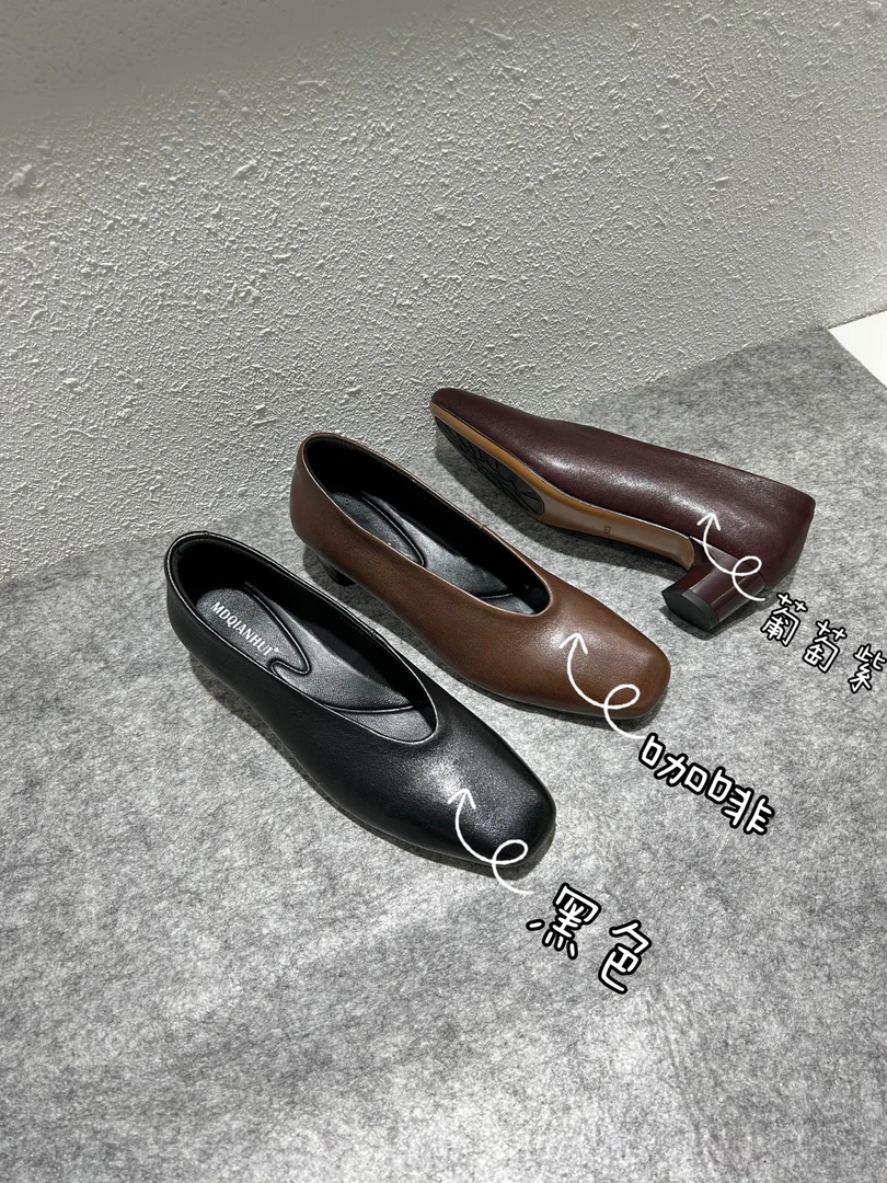 【安迪甄选】秋季低跟平底极简风纯色单鞋女鞋奶奶鞋穆勒鞋176-3310