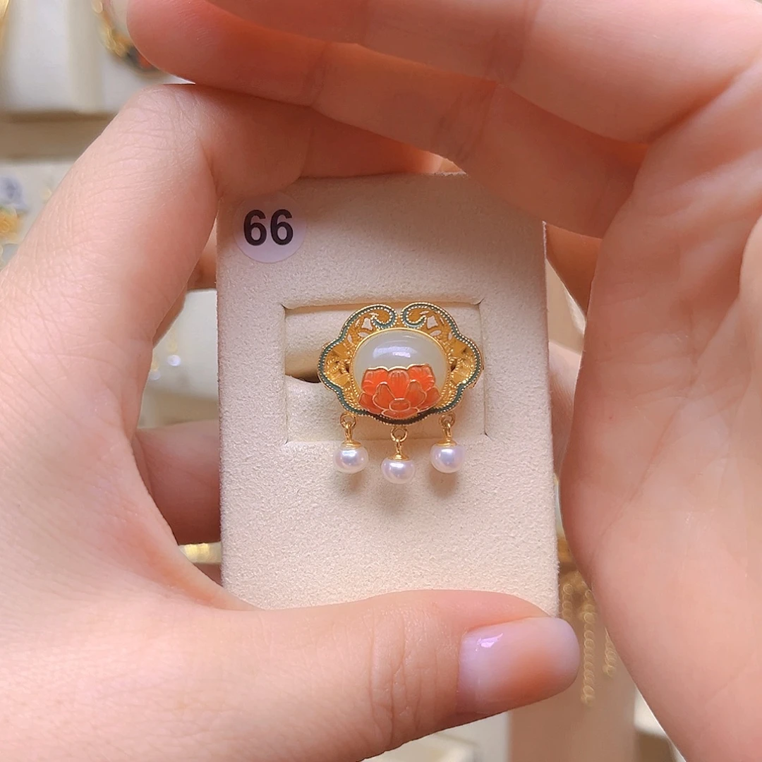 和田玉银S925镀金镶嵌戒指