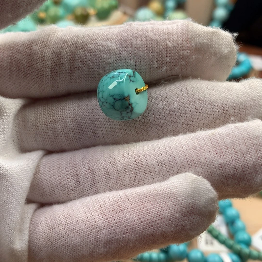 绿松石未镶嵌珠宝奇石鼓珠13.2*8.8mm