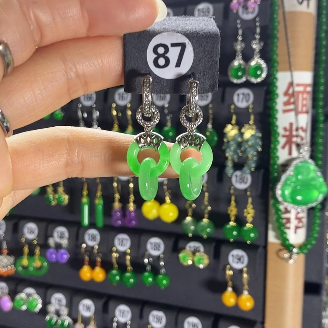 银S925镶嵌翡翠耳饰87