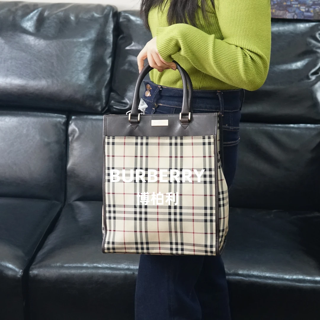 95新 BURBERRY/博柏利 巴宝莉/格纹拼皮单肩包/JJ12117130/7130