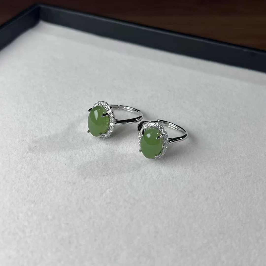 【缺货】s925和田玉碧玉蛋面戒指多样性发一有瑕 11*7*4 SJ0029