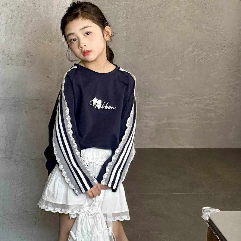 女童卫衣春秋款2025新款儿童春装蕾丝花边上衣中大童春季打底衫潮