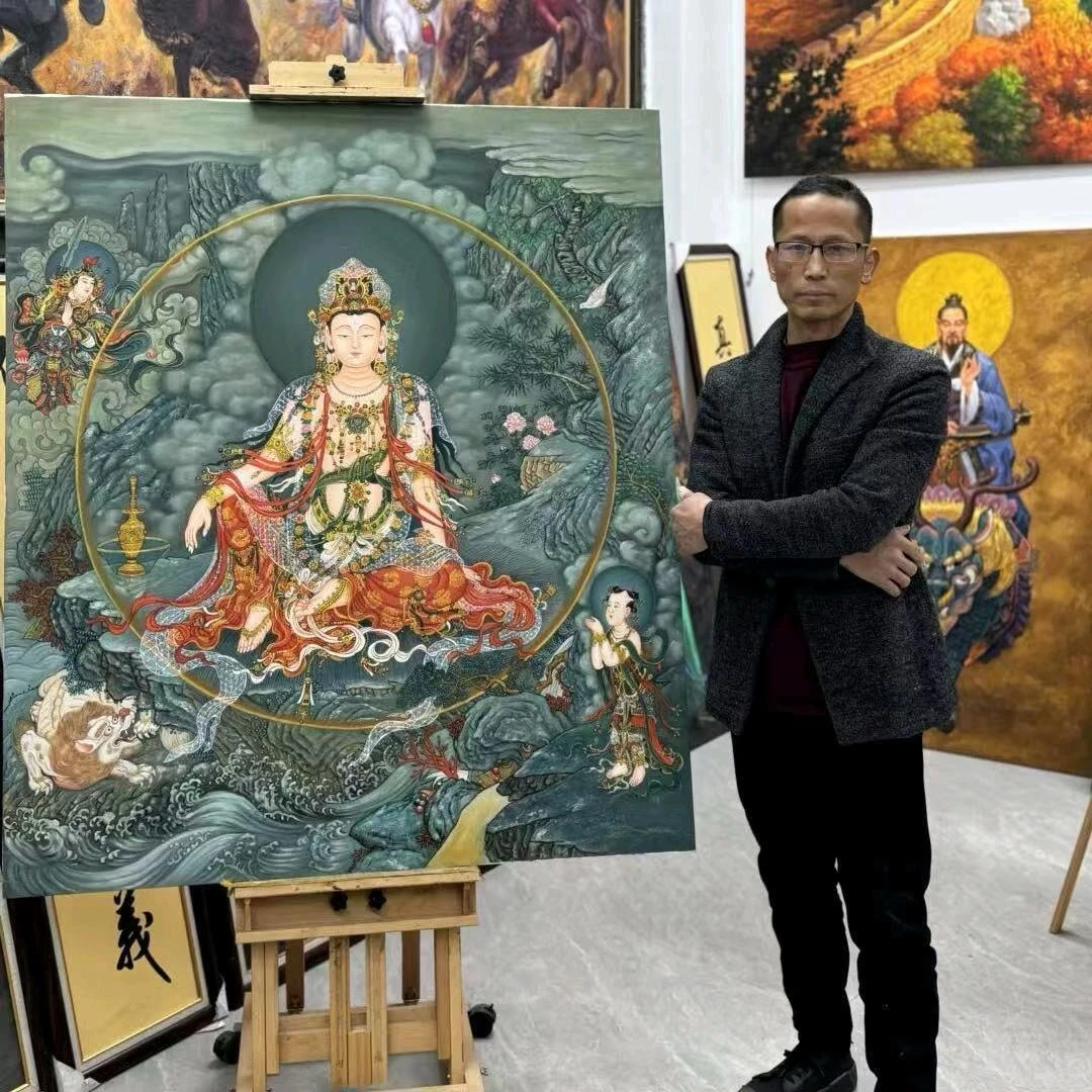 2张俊龙油画装饰画摆台福利款床头柜福气茶室办公室油画挂画