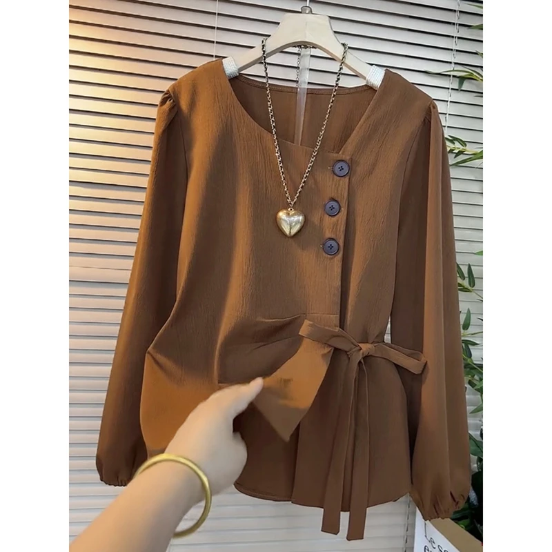 2025春季新款洋气减龄百搭上衣女遮肚子气质修身显瘦衬衫D0262