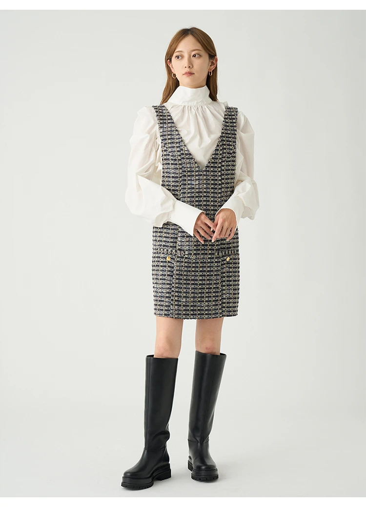 【FaFa】日系品牌 S 气质淑女纯色小香风 粗花呢吊带连衣裙F1293