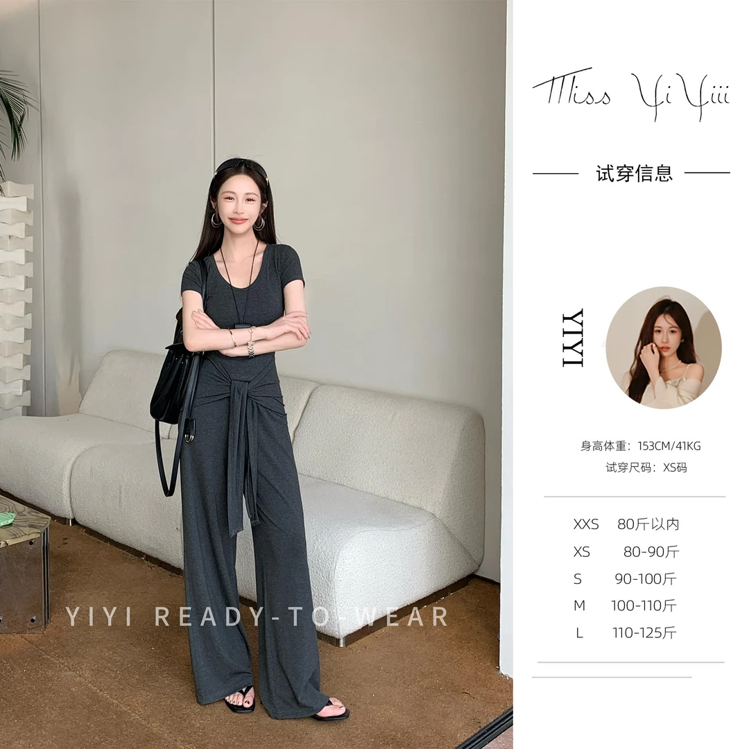 【松弛巴曼】<中秋国庆大狂欢>小个子鹅蛋领显瘦上衣高腰垂坠阔腿裤