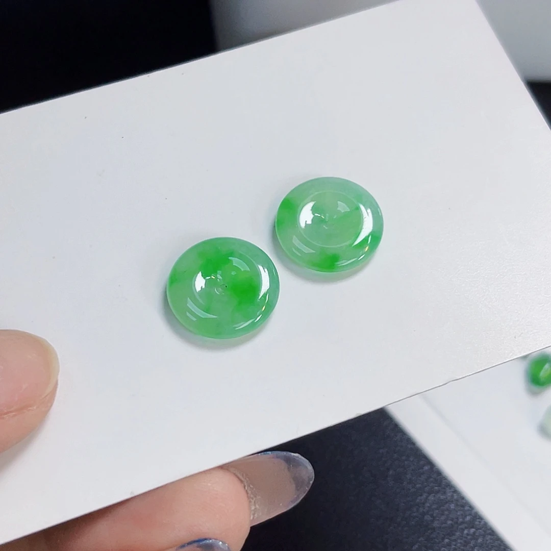 裸石翡翠XB0003阳绿小平安扣一对