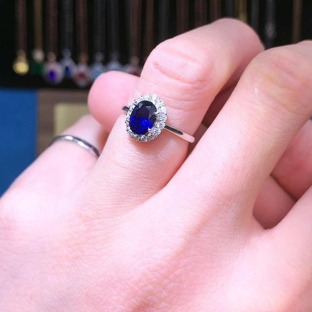 蓝宝石戒指银S925镶嵌