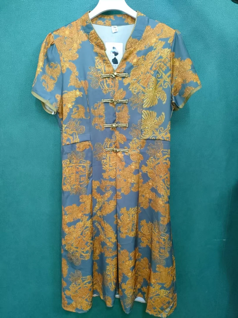 夏季新品尾货妈妈连衣裙时尚长款中国风印花网红气质