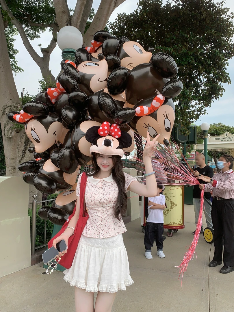 EIA一尧【QQ美莓】韩系bm俏皮波点娃娃领上衣气质显瘦迪士尼穿搭夏