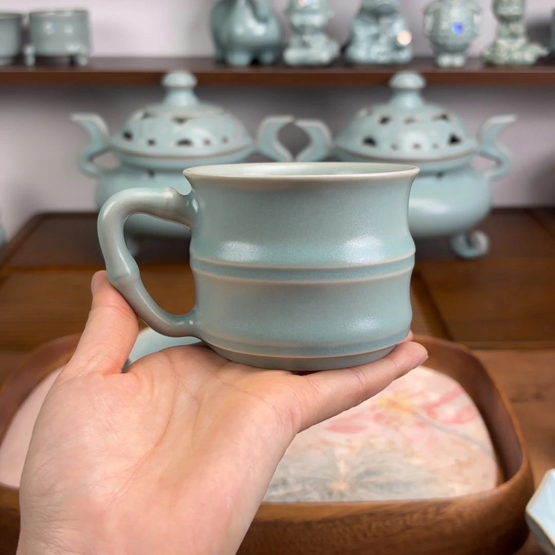 仿古釉大号把手竹节杯一级品