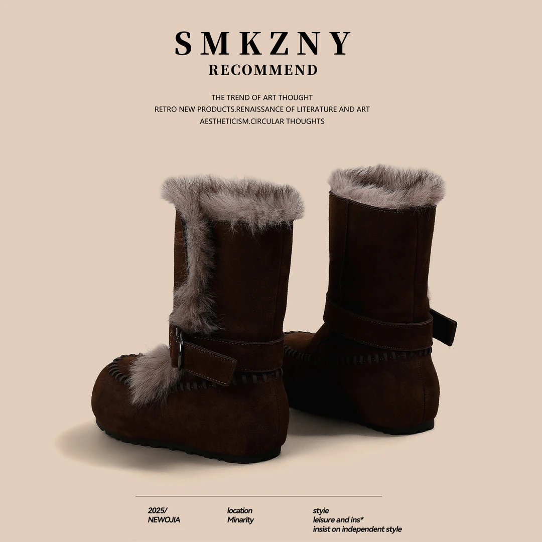 内增高复古加绒厚底毛毛雪地靴女款2025新款冬季保暖外穿勃肯棉鞋