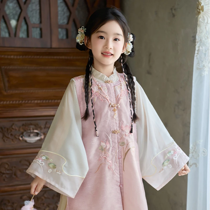 十三余童装[芙蕖]新中式国风套装女童秋莲花瓣刺绣立领上衣衬裙