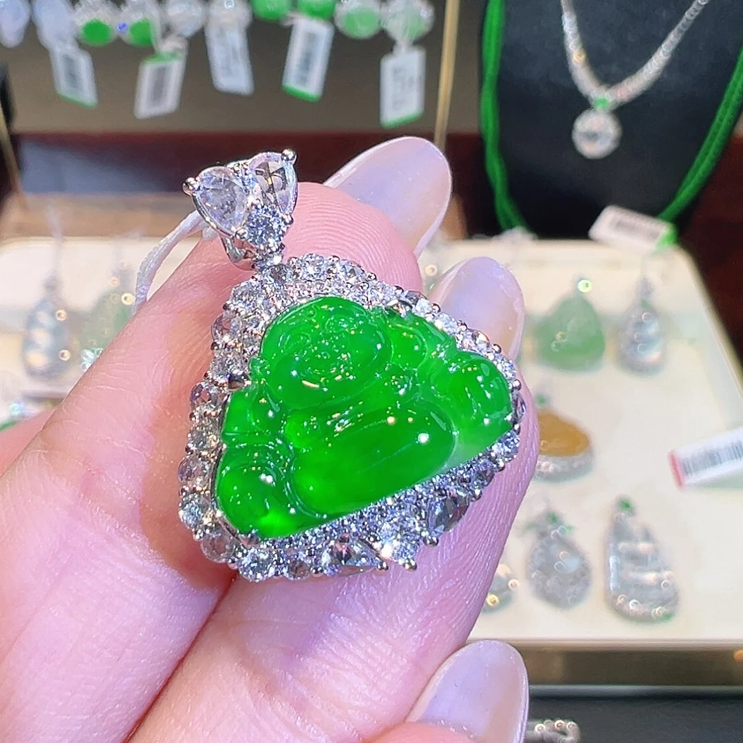 翡翠18K金镶嵌吊坠(不含链)翡翠