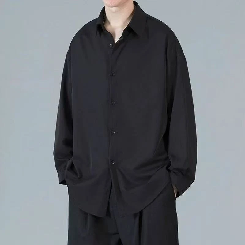 日系纯色潮流休闲长袖衬衫男士春夏季薄款上衣男港风翻领衬衣外套