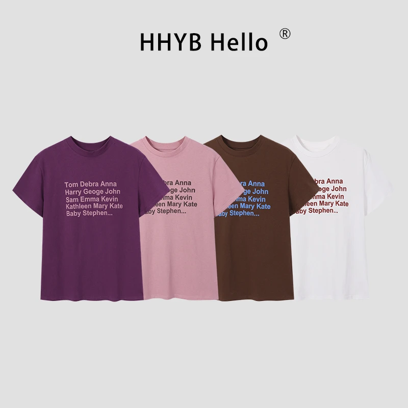 HHYB Hello纯棉圆领字母印花T恤女2025夏新款百搭显瘦上衣250498