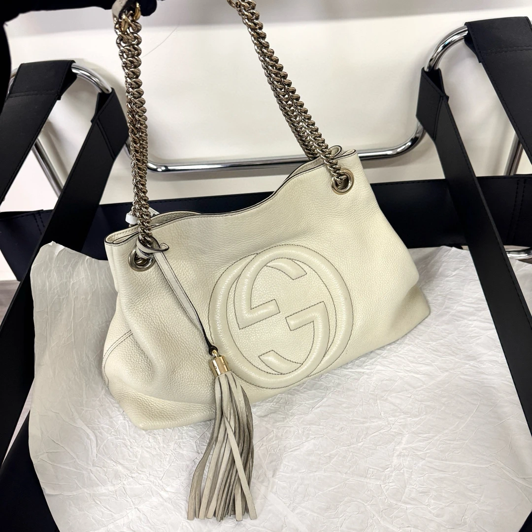 95新 GUCCI/古驰 gucci 白金流苏soho单肩包K