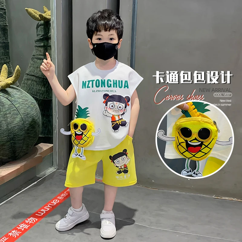 哪吒男童无袖夏装套装2025新款酷帅男孩薄款背心时髦宝宝夏季衣服