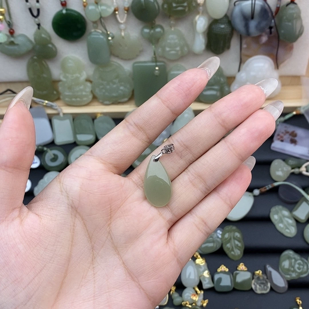 和田玉银S925镶嵌吊坠(不含链)