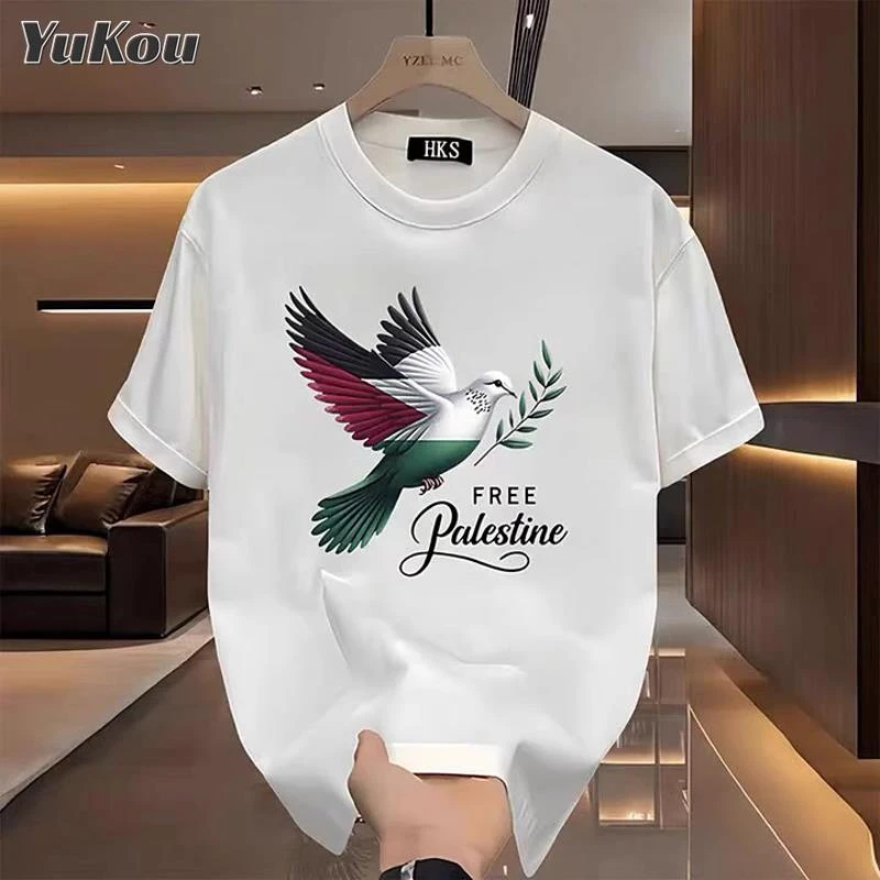 个性帅气高级感和平鸽印花短袖男夏季新款t恤男生独特好看情侣装