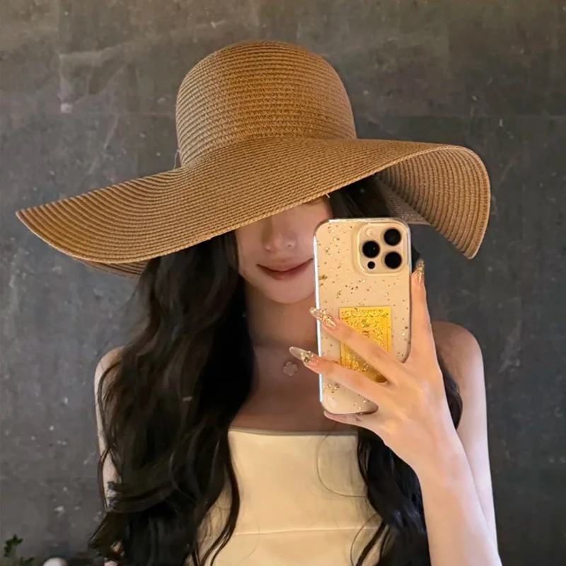 TIFICY户外法式赫本风编织大帽檐草帽女夏季新款度假沙滩遮阳防晒