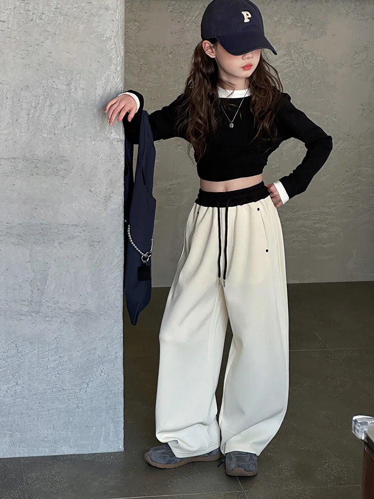 女童休闲裤春秋2025秋季新款韩版潮流弯刀裤阔腿裤中大童外穿长裤