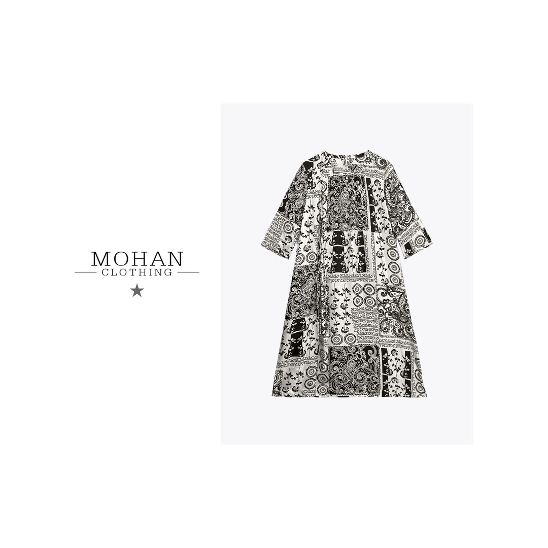 CLOTHING/墨含高奢潮流时尚舒适设计师印花桑蚕丝连衣裙AMF237