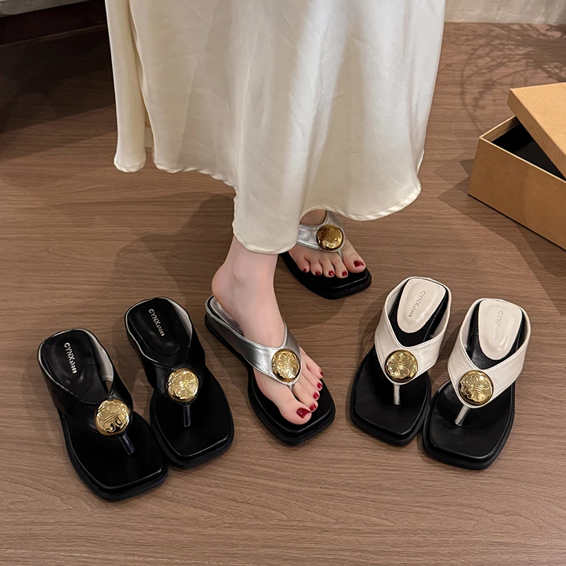 法式仙女风绝美内增高夹趾凉鞋女2025夏季新款配裙子夹趾人字拖鞋