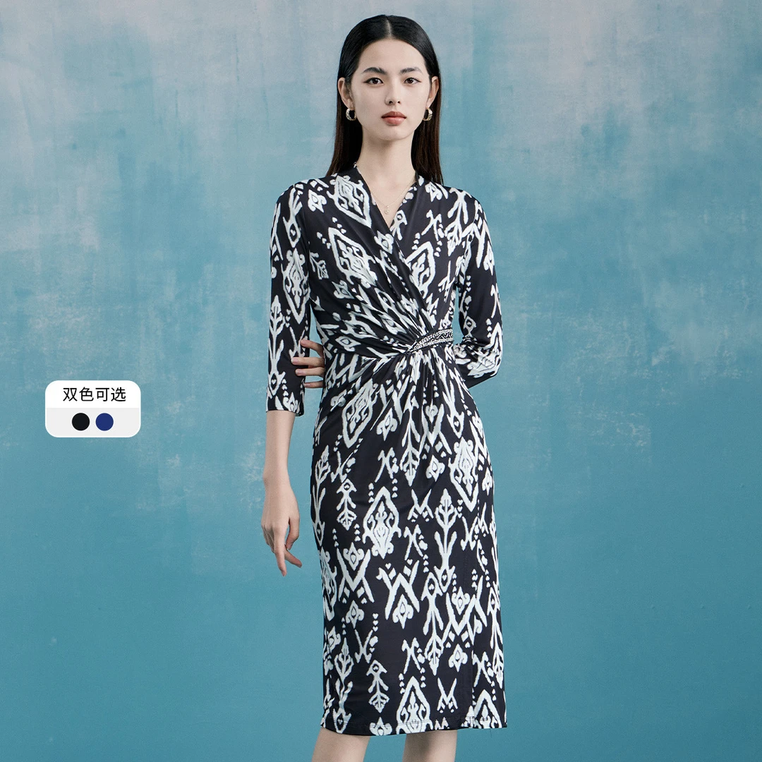 【福利专属】VDS728马天奴收腰褶皱度假风连衣裙印花气质VDS728DRX0