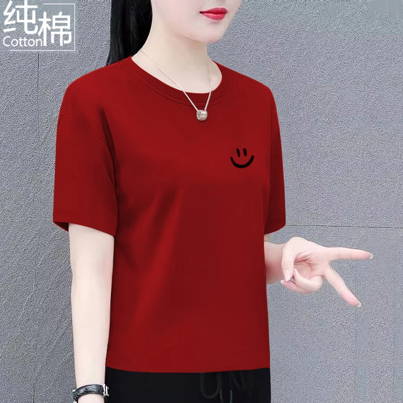 纯棉短袖t恤女夏季新款时尚百搭宽松显瘦大码女装遮肚上衣体恤衫