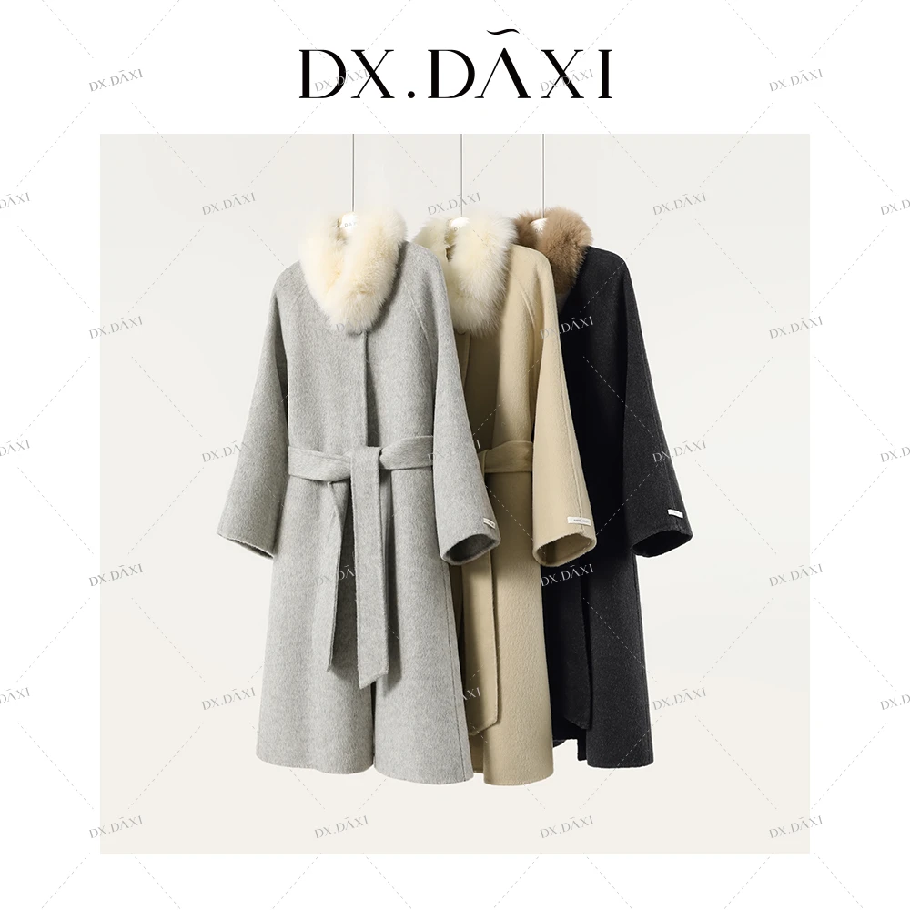 DX.DAXI【诗韵时光】双面羊毛大衣+狐狸毛围脖秋冬新款98001