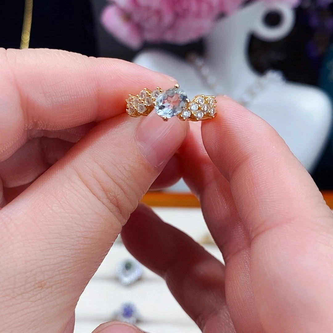 海蓝宝石戒圈银S925镶嵌