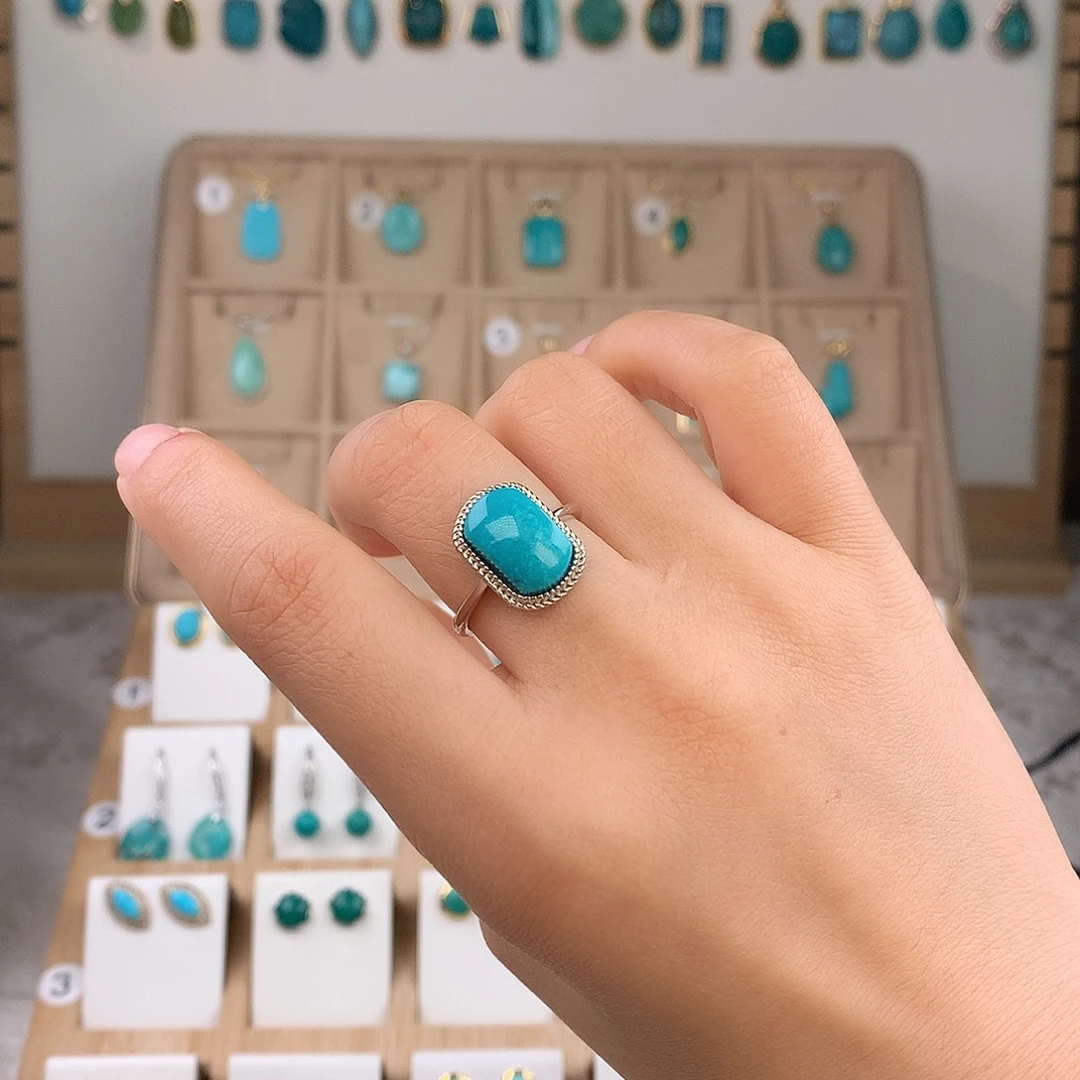 绿松石银S925镶嵌戒指