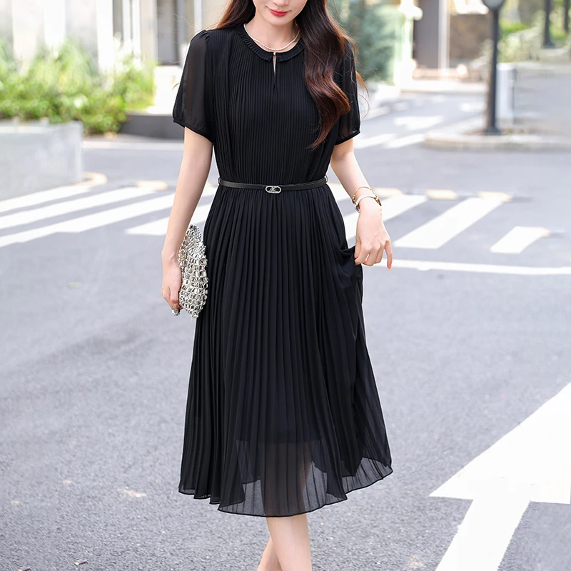 法式轻奢优雅中长款雪纺连衣裙女530-2527